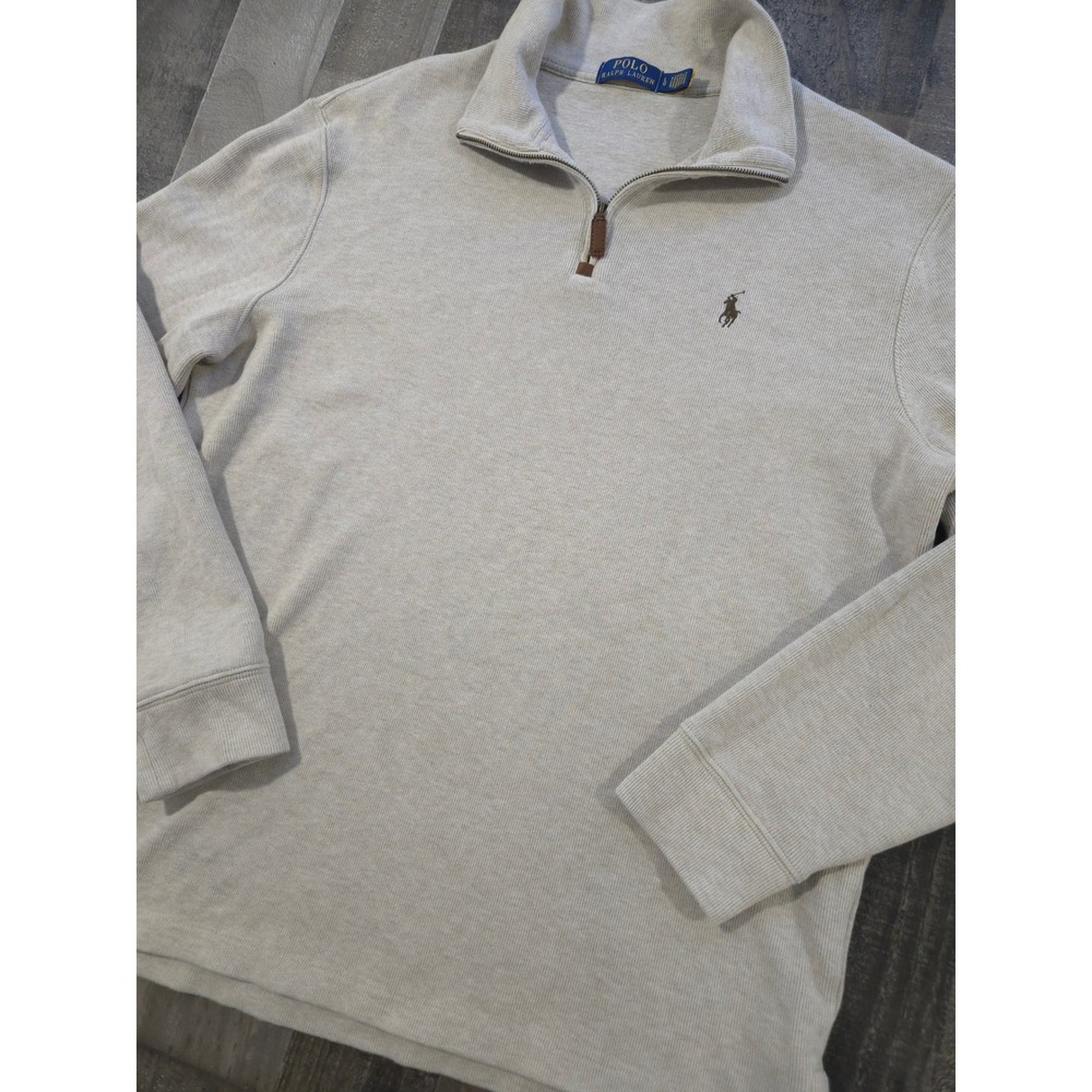 Polo Ralph Lauren Quarter Zip Sweater Cream Beige Estate Rib Knit Mock Neck L